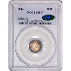 1844 Seated Liberty Half Dime Coin Arrows PCGS MS67 CAC Amazing Toning