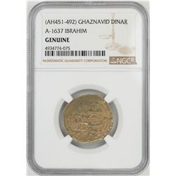 AH451-492 Ghaznavid Dinar A-1637 Ibrahim Gold Coin NGC Genuine