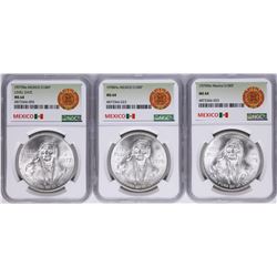 Lot of 1977Mo-1979Mo Mexico 100 Pesos Silver Coins NGC MS64