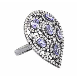 14KT Black Rhodium 1.32 ctw Tanzanite and Diamond Ring