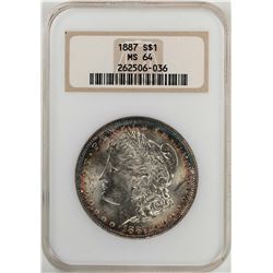 1887 $1 Morgan Silver Dollar Coin NGC MS64 Nice Toning