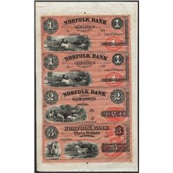 Uncut Sheet of 1800's $1/$1/$2/$3 Norfolk Bank, CT Obsolete Notes