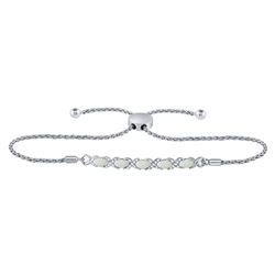 Sterling Silver Round Diamond X and O Bolo Bracelet 1.00 Cttw