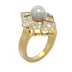 1.66 ctw Diamond & Pearl Ring 18K Yellow Gold