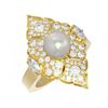 Image 3 : 1.66 ctw Diamond & Pearl Ring 18K Yellow Gold
