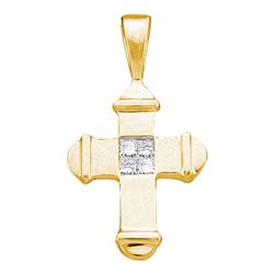 10kt Yellow Gold Princess Diamond Cross Pendant 1/20 Cttw