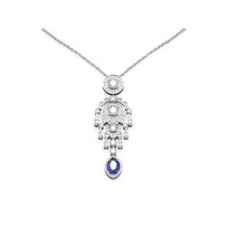 7.24 ctw Sapphire & Diamond Necklace 18K White Gold