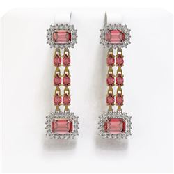11.38 ctw Tourmaline & Diamond Earrings 14K Yellow Gold