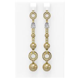 2.78 ctw Diamond & Pearl Earrings 18K Yellow Gold