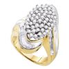 Image 1 : 10kt Yellow Gold Round Diamond Wide Cluster Ring 1.00 Cttw