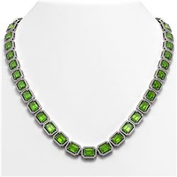 57.3 ctw Peridot & Diamond Micro Pave Halo Necklace 10k White Gold