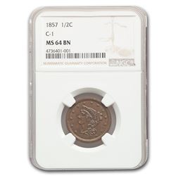 1857 Half Cent MS-64 NGC (Brown, C-1)