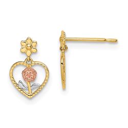 14k w/ Rose & White Rhodium Dangle Post Earrings - 48 mm