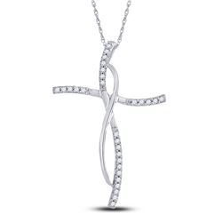 14kt White Gold Round Diamond Woven Infinity Cross Pendant 1/10 Cttw