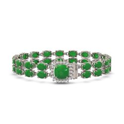 12.93 ctw Jade & Diamond Bracelet 14K White Gold