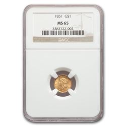 1851 $1 Indian Head Gold MS-65 NGC