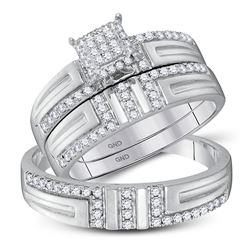 10kt White Gold His & Hers Round Diamond Cluster Matching Bridal Wedding Ring Band Set 1/2 Cttw