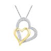 Image 1 : 10kt White Gold Round Diamond Two-tone Double Heart Pendant 1/8 Cttw