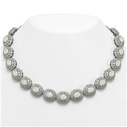 91.75 ctw Certified Opal & Diamond Victorian Necklace 14K White Gold