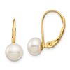 Image 1 : 14k Yellow Gold White Button Pearl Leverback Earrings - 6-7 mm
