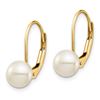 Image 2 : 14k Yellow Gold White Button Pearl Leverback Earrings - 6-7 mm