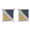 Image 1 : 10kt White Gold Mens Round Blue Yellow Color Enhanced Diamond Square Kite Cluster Earrings 1/4 Cttw