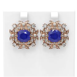 12.23 ctw Sapphire & Diamond with Pearl Earrings 18K Rose Gold