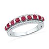 Image 1 : 10kt White Gold Round Lab-Created Ruby Diamond Band Ring 1.00 Cttw