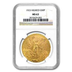 1923 Mexico Gold 50 Pesos MS-63 NGC
