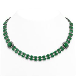43.97 ctw Emerald & Diamond Necklace 14K White Gold