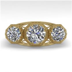 2 ctw Past Present Future VS/SI Diamond Ring Art Deco 18k Yellow Gold