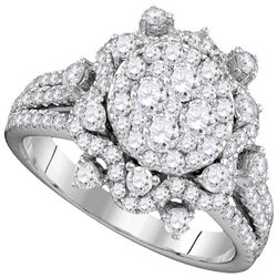 14kt White Gold Round Diamond Cluster Bridal Wedding Engagement Ring 1-5/8 Cttw