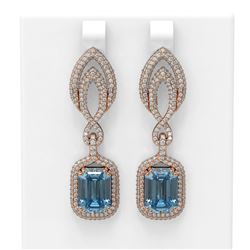 12.08 ctw Blue Topaz & Diamond Earrings 18K Rose Gold