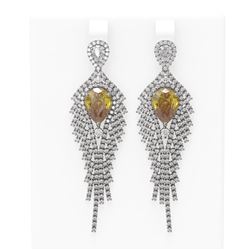 9.62 ctw Canary Citrine & Diamond Earrings 18K White Gold