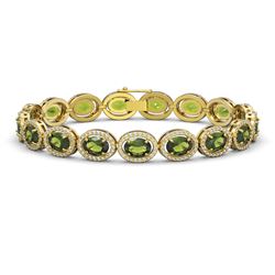 21.71 ctw Tourmaline & Diamond Micro Pave Halo Bracelet 10k Yellow Gold