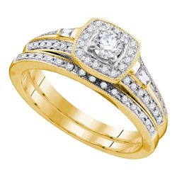 10k Yellow Gold Round Diamond Bridal Wedding Engagement Ring Band Set 1/2 Cttw