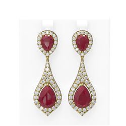 13.6 ctw Ruby & Diamond Earrings 18K Yellow Gold