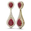 Image 2 : 13.6 ctw Ruby & Diamond Earrings 18K Yellow Gold