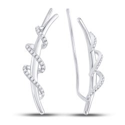 Sterling Silver Round Diamond Spiral Climber Earrings 1/5 Cttw