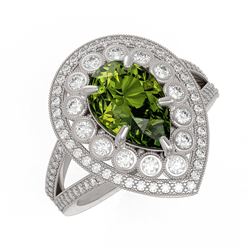 5.02 ctw Certified Tourmaline & Diamond Victorian Ring 14K White Gold