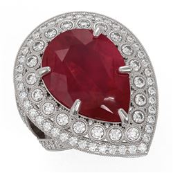 16.29 ctw Certified Ruby & Diamond Victorian Ring 14K White Gold