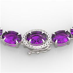 45.25 ctw Amethyst & VS/SI Diamond Micro Pave Necklace 14k White Gold