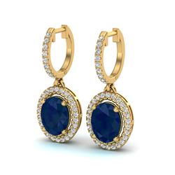 4.25 ctw Sapphire & Micro Pave VS/SI Diamond Earrings 18k Yellow Gold