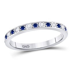 10kt White Gold Round Blue Sapphire Diamond Alternating Stackable Band Ring 1/4 Cttw