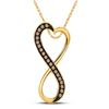 Image 1 : 10kt Yellow Gold Round Brown Diamond Heart Infinity Pendant 1/10 Cttw