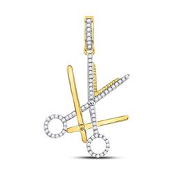 10kt Yellow Gold Mens Round Diamond Barber Scissors Charm Pendant 7/8 Cttw