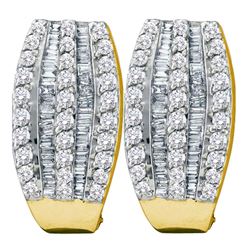 14kt Yellow Gold Round Baguette Diamond French-clip Hoop Earrings 1.00 Cttw
