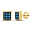 Image 1 : 10k Yellow Gold Blue Color Enhanced Diamond Square Cluster Screwback Stud Earrings 1/10 Cttw