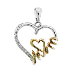 Sterling Silver Round Diamond Yellow-tone Mom Heart Pendant 1/20 Cttw