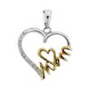 Image 1 : Sterling Silver Round Diamond Yellow-tone Mom Heart Pendant 1/20 Cttw
